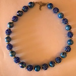 Handmade puffer bead blue choker